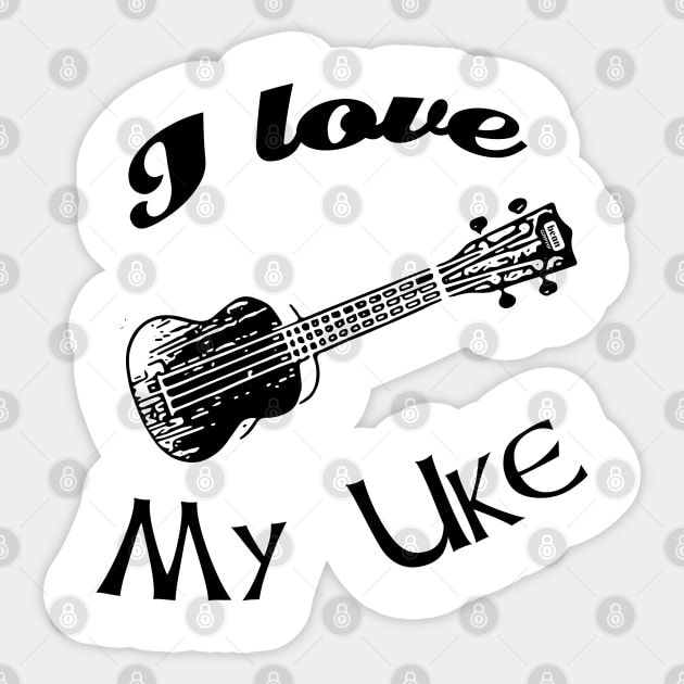 I love my uke Sticker by beangrphx